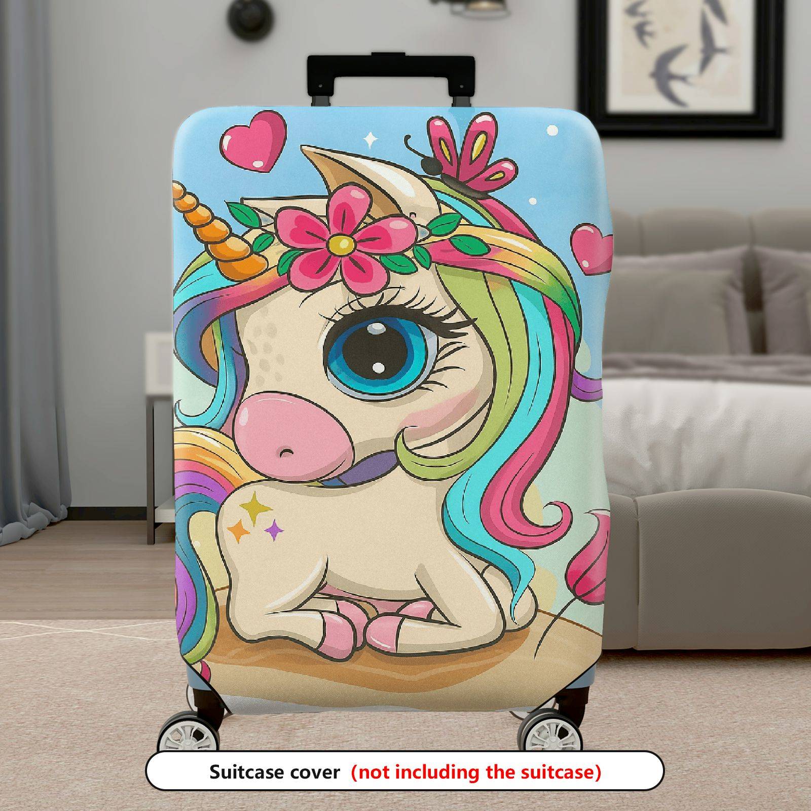 1-Piece Cute Colorful Unicorn Floral Heart Fantasy Rainbow  Suitcase Luggage Cover, Stretch Protective Sleeve