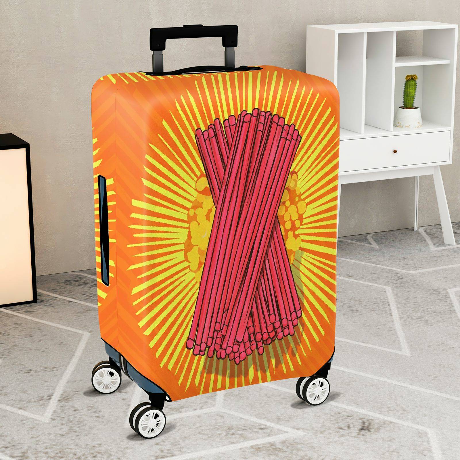 1-Piece Festive Orange Firecrackers Holiday Celebration Vibrant  Suitcase Luggage Cover, Stretch Protective Sleeve