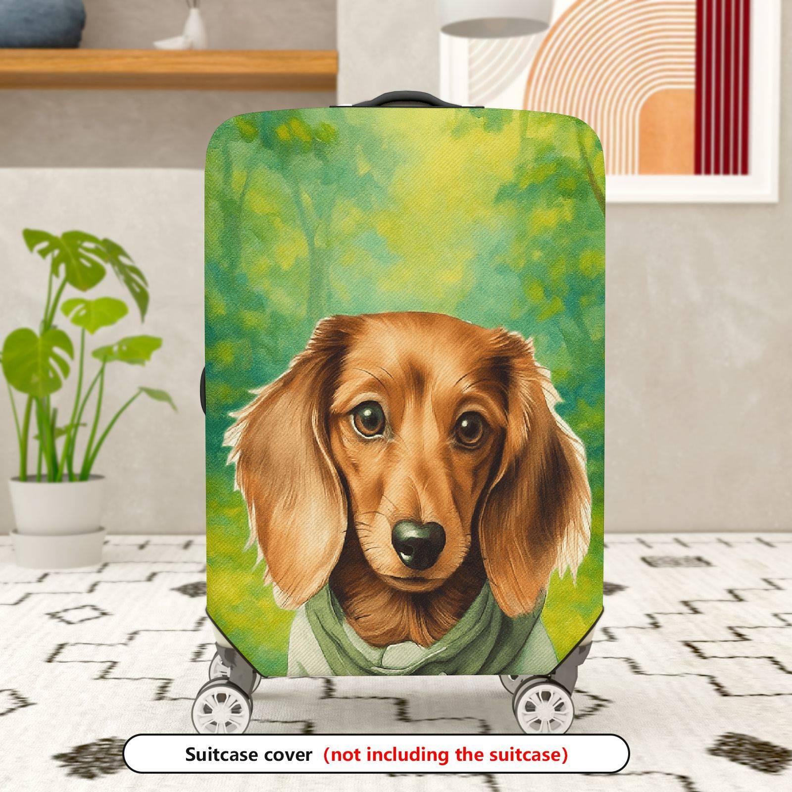 1-Piece Cute Dog Forest Green Artistic  Suitcase Luggage Cover, Stretch Protective Sleeve