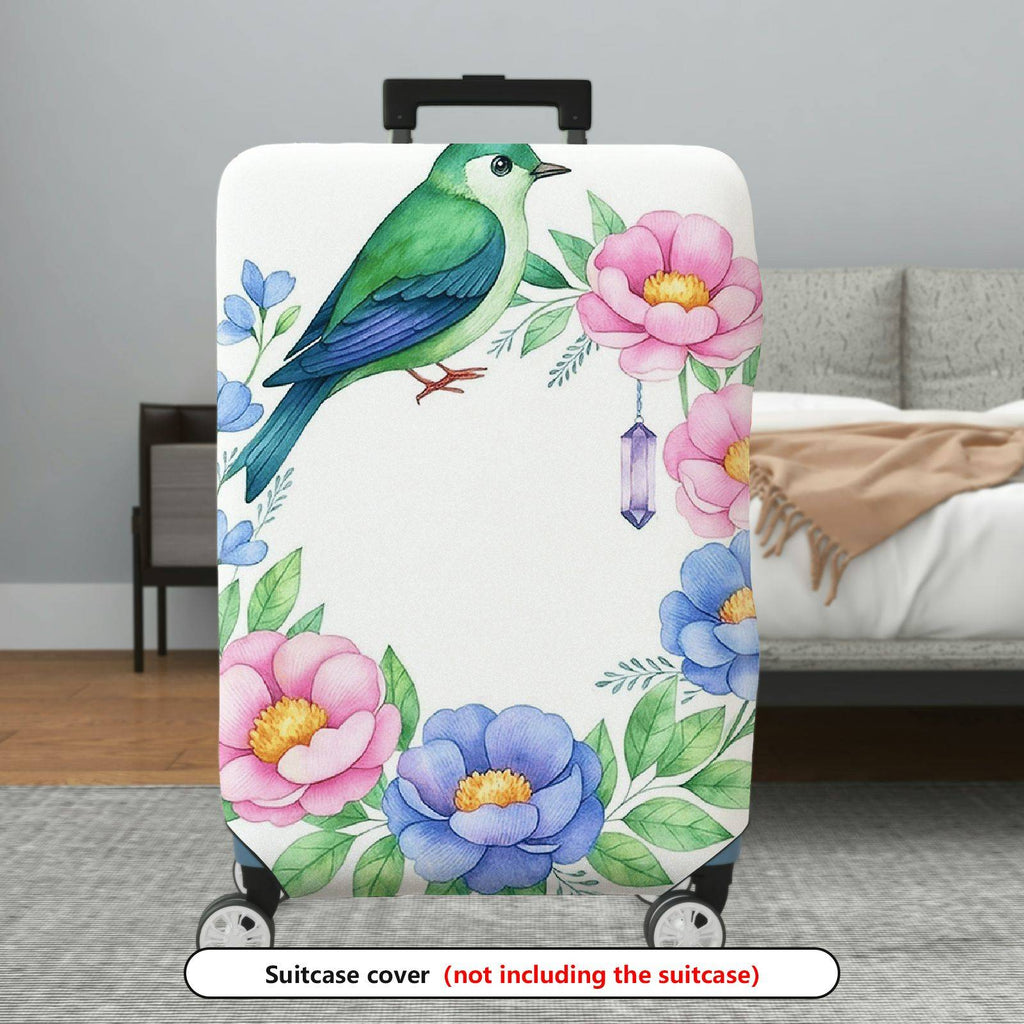 1-Piece Floral Bird Botanical Nature Art Pastel  Suitcase Luggage Cover, Stretch Protective Sleeve