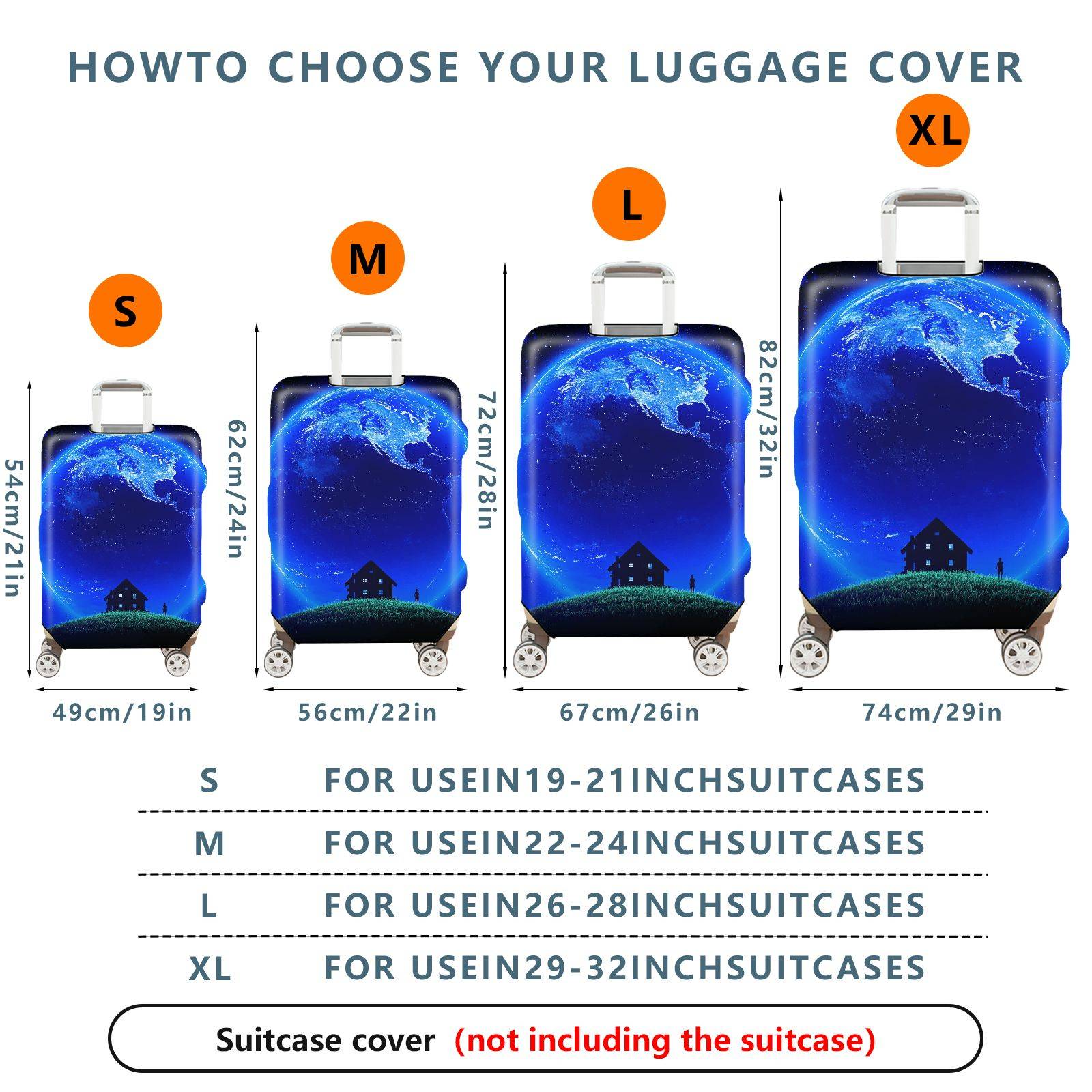 1-Piece Blue Earth Universe Space Night Landscape  Suitcase Luggage Cover, Stretch Protective Sleeve
