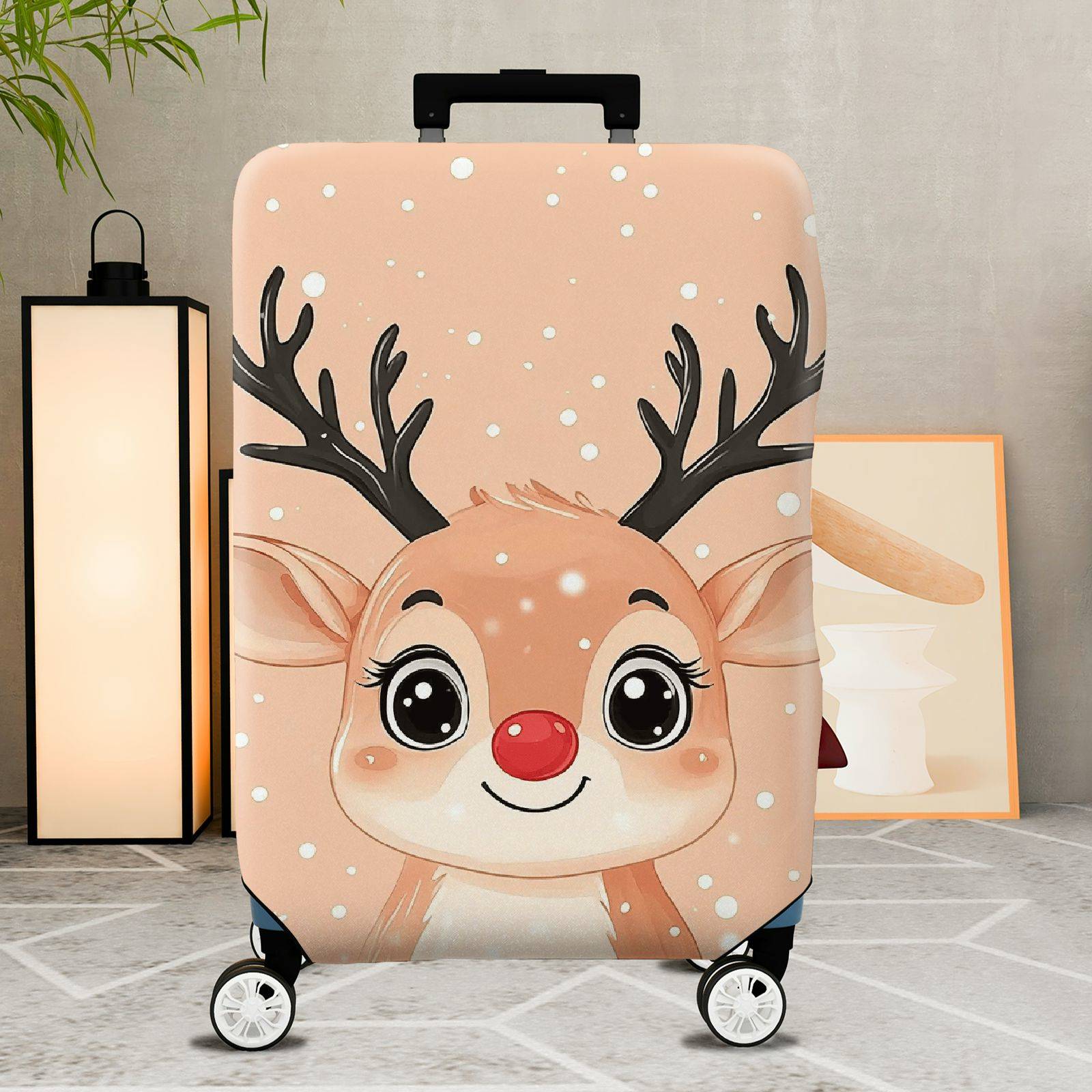 1-Piece Cute Festive Reindeer Snow  Holiday  Suitcase Luggage Cover, Stretch Protective Sleeve