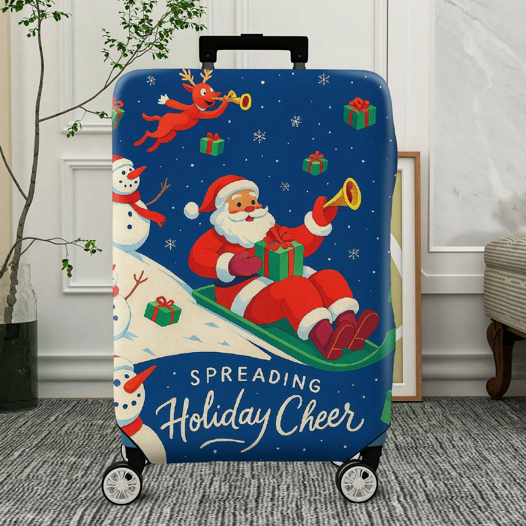 1-Piece Santa Reindeer Snowman Gifts Christmas Holiday  Suitcase Luggage Cover, Stretch Protective Sleeve
