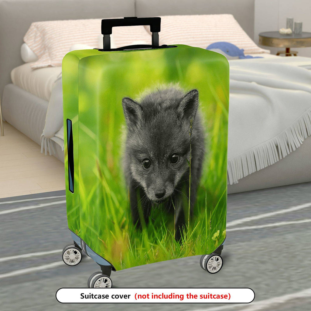 1-Piece Cute Adorable Green Grass Fox Animal Nature  Suitcase Luggage Cover, Stretch Protective Sleeve
