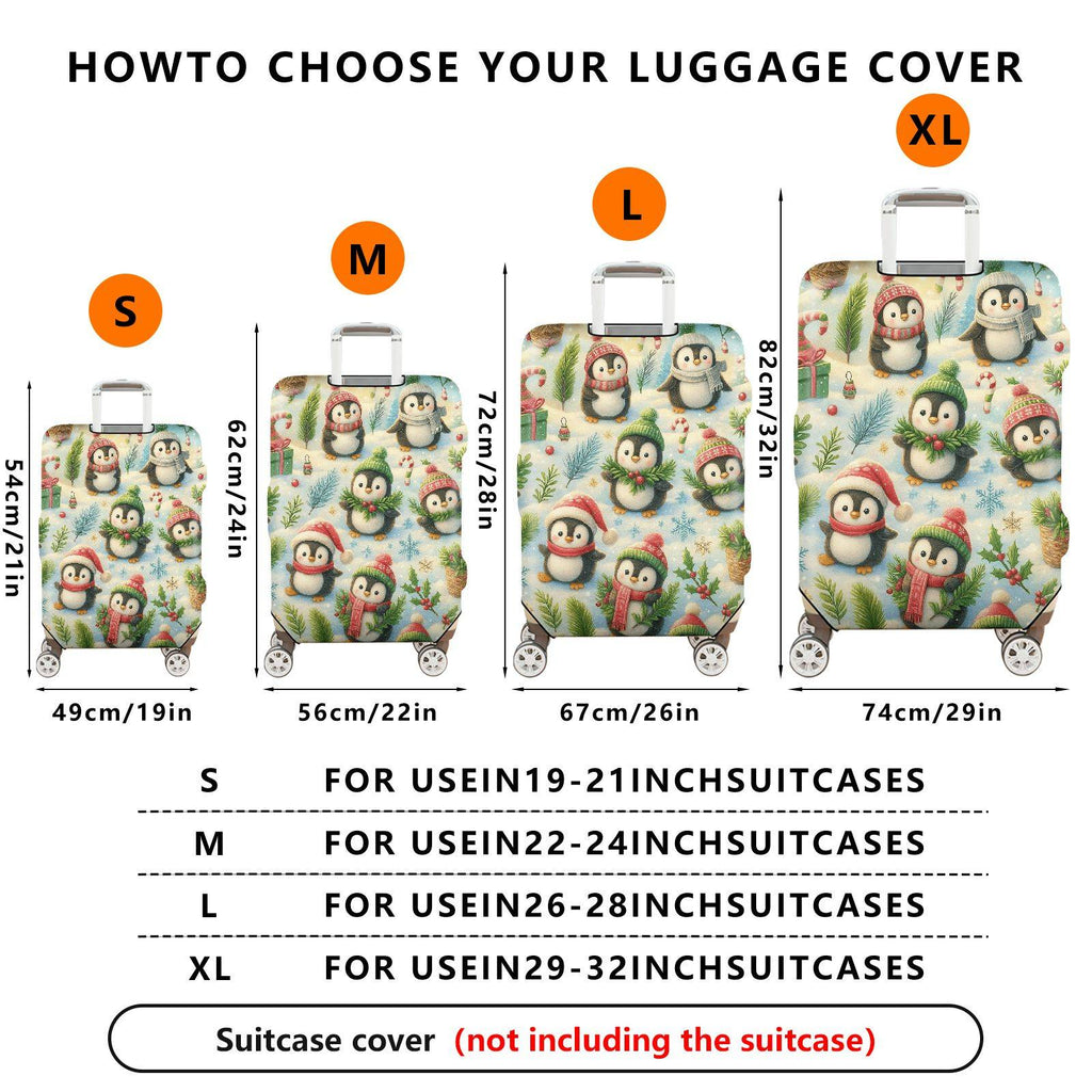 1-Piece Christmas Penguin Winter Holiday Gift Festive  Suitcase Luggage Cover, Stretch Protective Sleeve