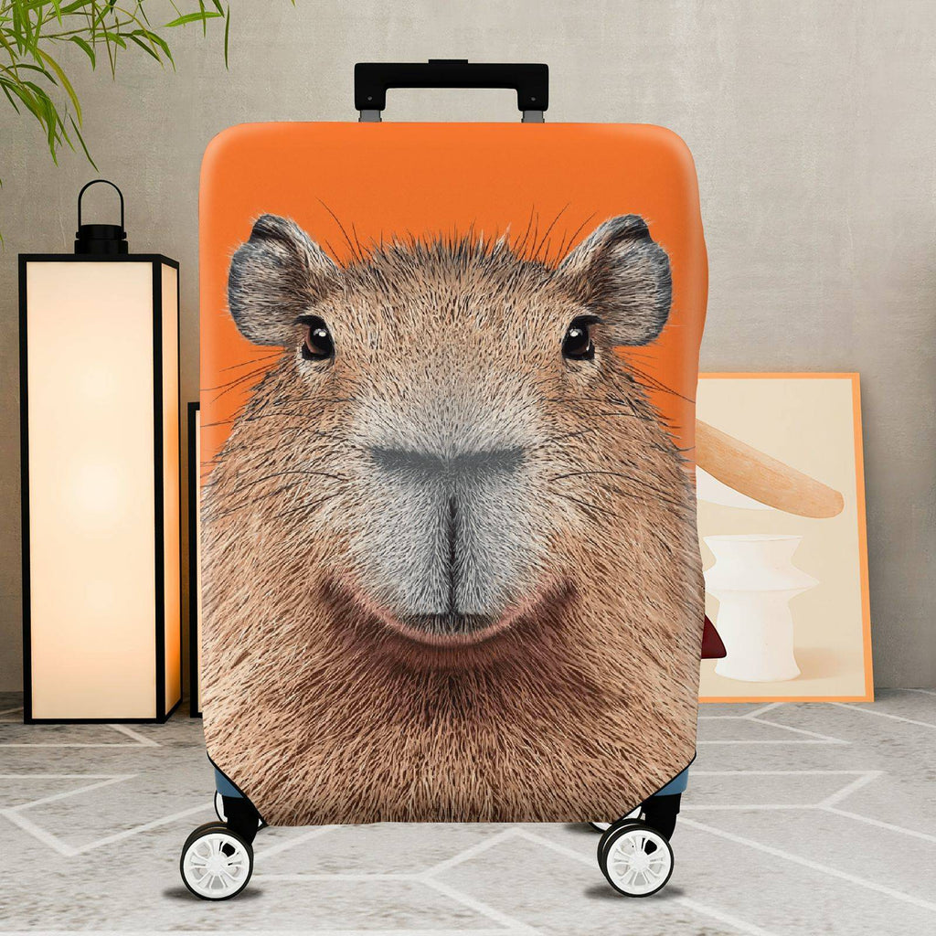 1-Piece Orange Capybara Animal Fun Quirky Cute  Suitcase Luggage Cover, Stretch Protective Sleeve