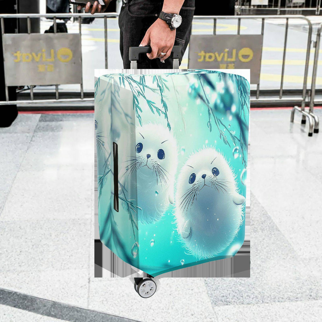 1-Piece Cute Seal Ocean Blue Raindrop Artful  Suitcase Luggage Cover, Stretch Protective Sleeve