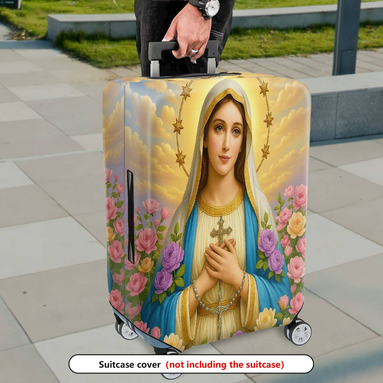 1-Piece Religious Icon Floral Sky Star Halo Sacred  Suitcase Luggage Cover, Stretch Protective Sleeve
