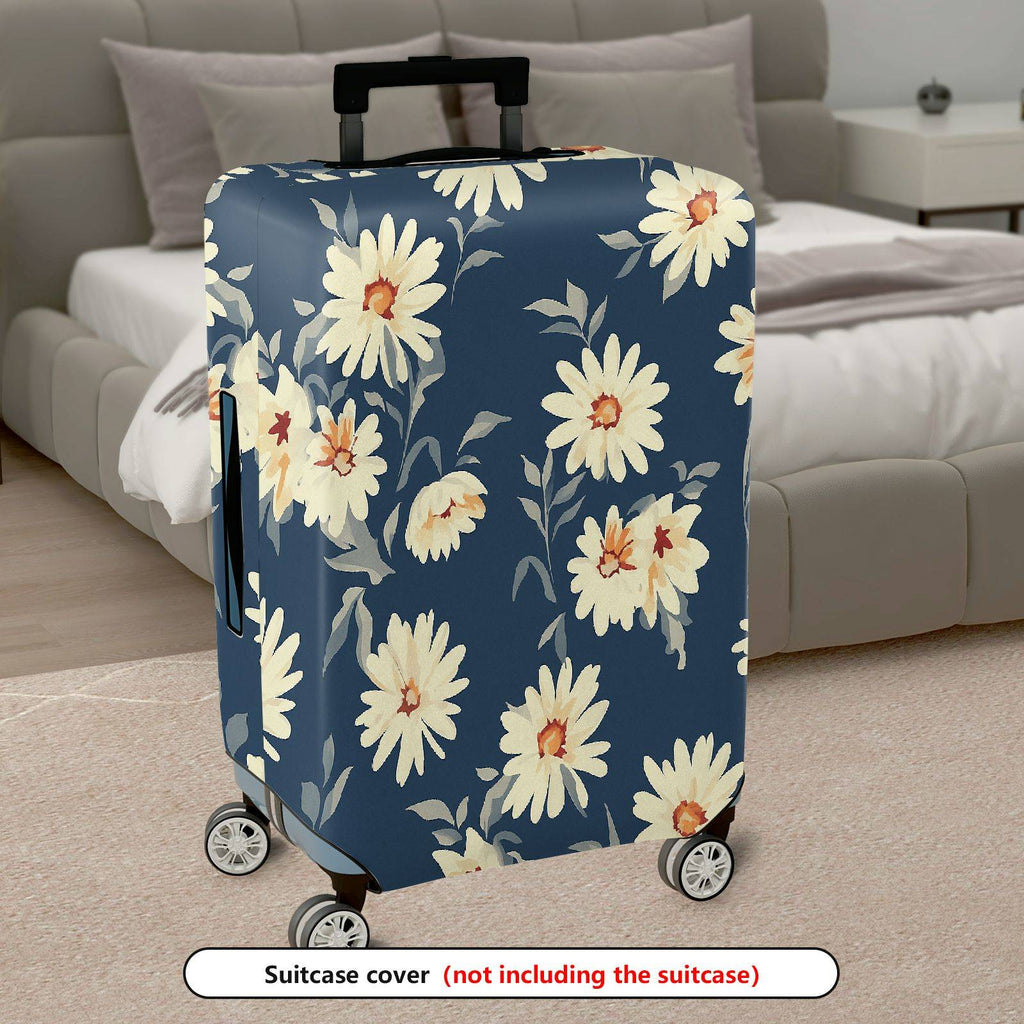 1-Piece Floral Daisy Pattern Blue Luggage  Suitcase Luggage Cover, Stretch Protective Sleeve