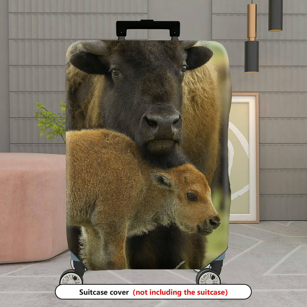 1-Piece Animal Nature Wildlife Family Buffalo Cow Calf  Suitcase Luggage Cover, Stretch Protective Sleeve