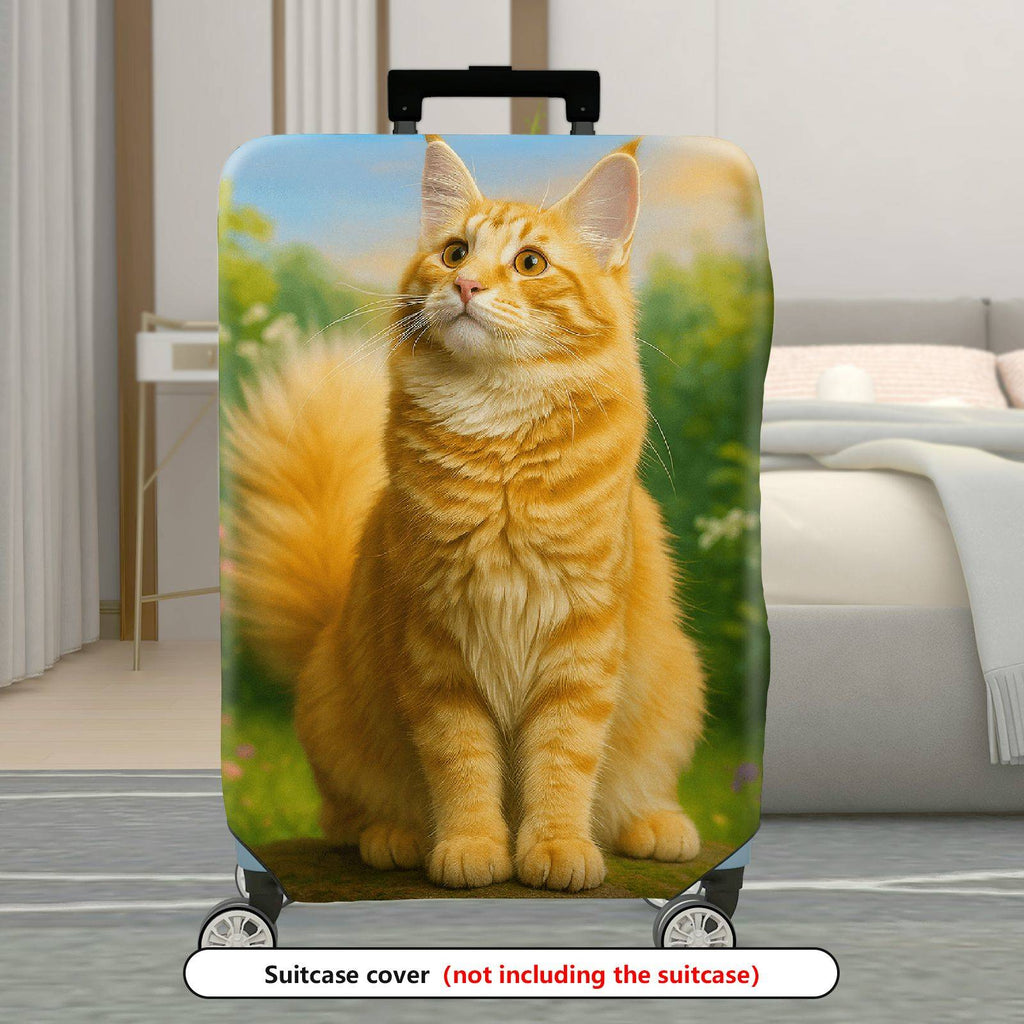 1-Piece Cat Floral Nature Vibrant Artistic Cute  Suitcase Luggage Cover, Stretch Protective Sleeve