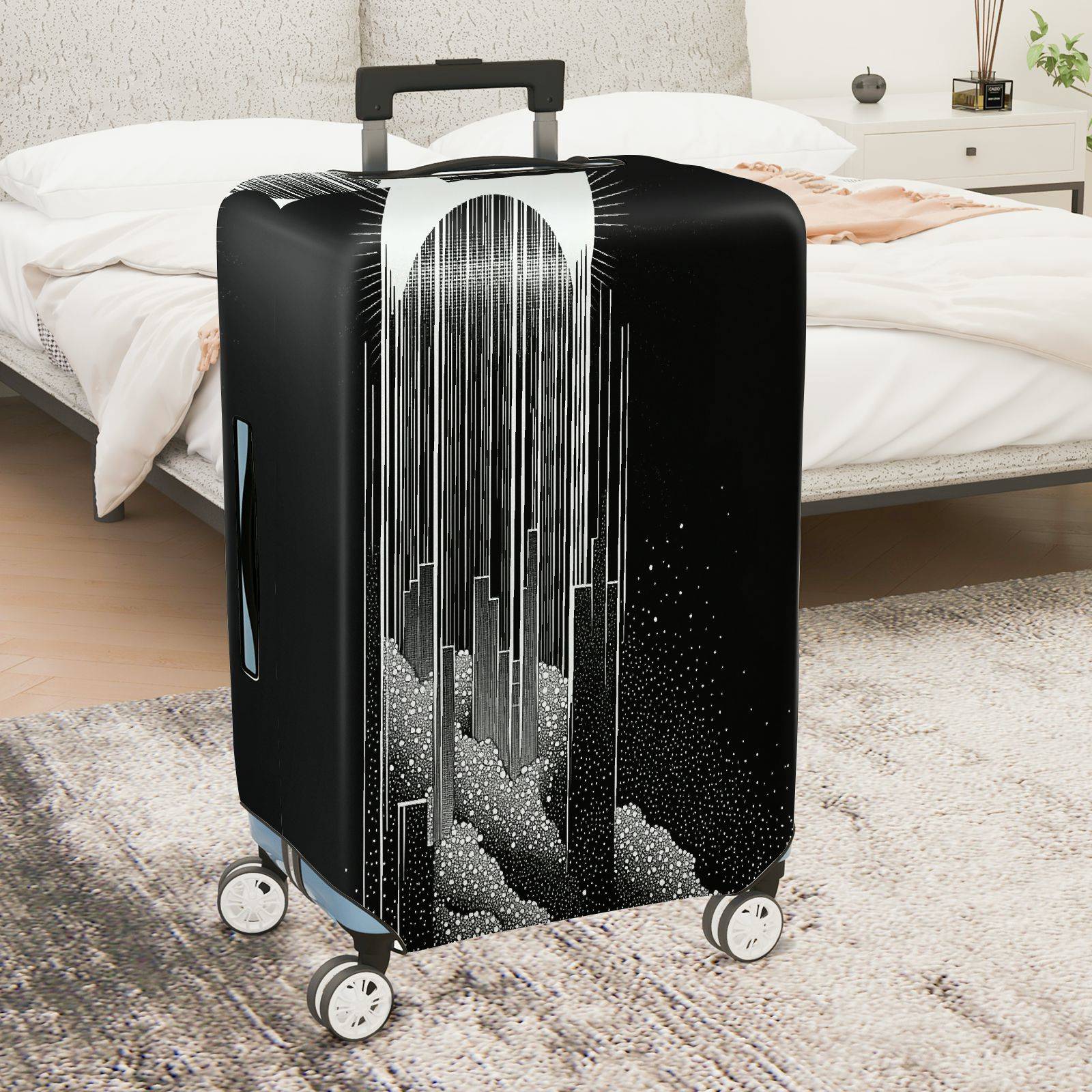 1-Piece Black White Abstract Geometric Futuristic Minimalistic  Suitcase Luggage Cover, Stretch Protective Sleeve