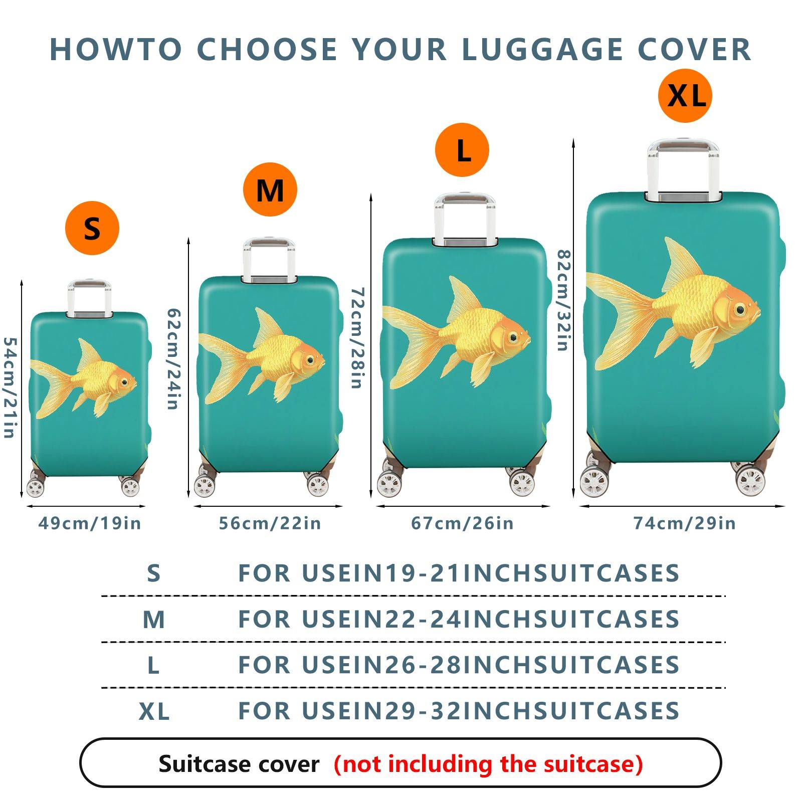 1-Piece Goldfish Aqua Blue Green Cute Animal Sea  Suitcase Luggage Cover, Stretch Protective Sleeve