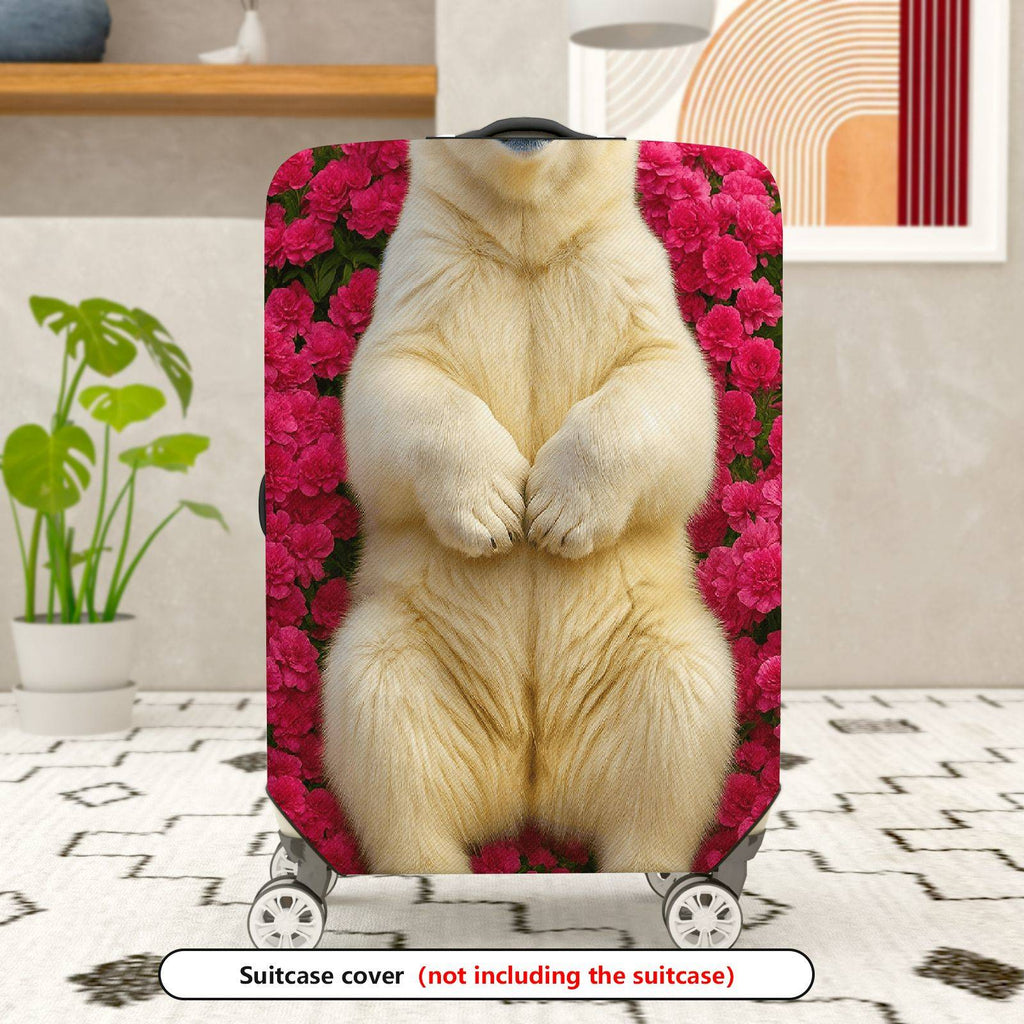 1-Piece Cute Polar Bear Floral Nature Garden Wildlife  Suitcase Luggage Cover, Stretch Protective Sleeve
