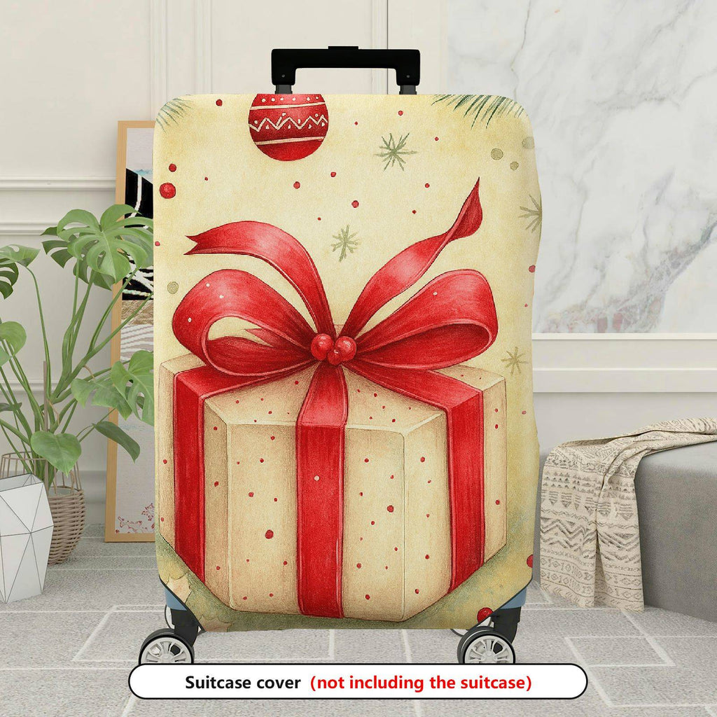 1-Piece Red Ribbon Gift Festive Decorative Holiday  Suitcase Luggage Cover, Stretch Protective Sleeve