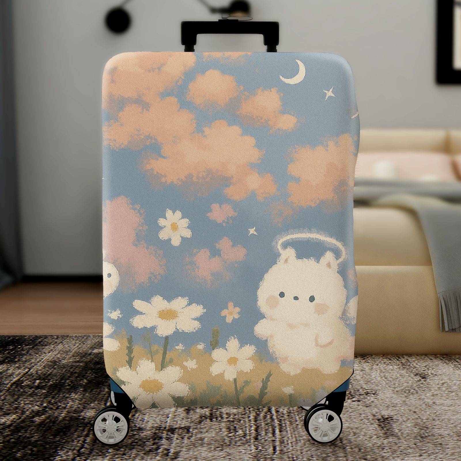 1-Piece Cute Floral  Angel Rabbit Cloud Sky  Suitcase Luggage Cover, Stretch Protective Sleeve