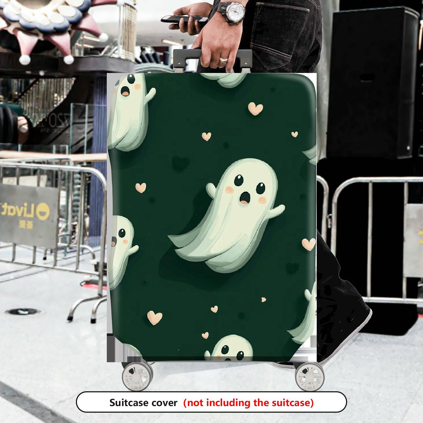 1-Piece Ghost Heart Cute Fun Unique Spooky  Suitcase Luggage Cover, Stretch Protective Sleeve