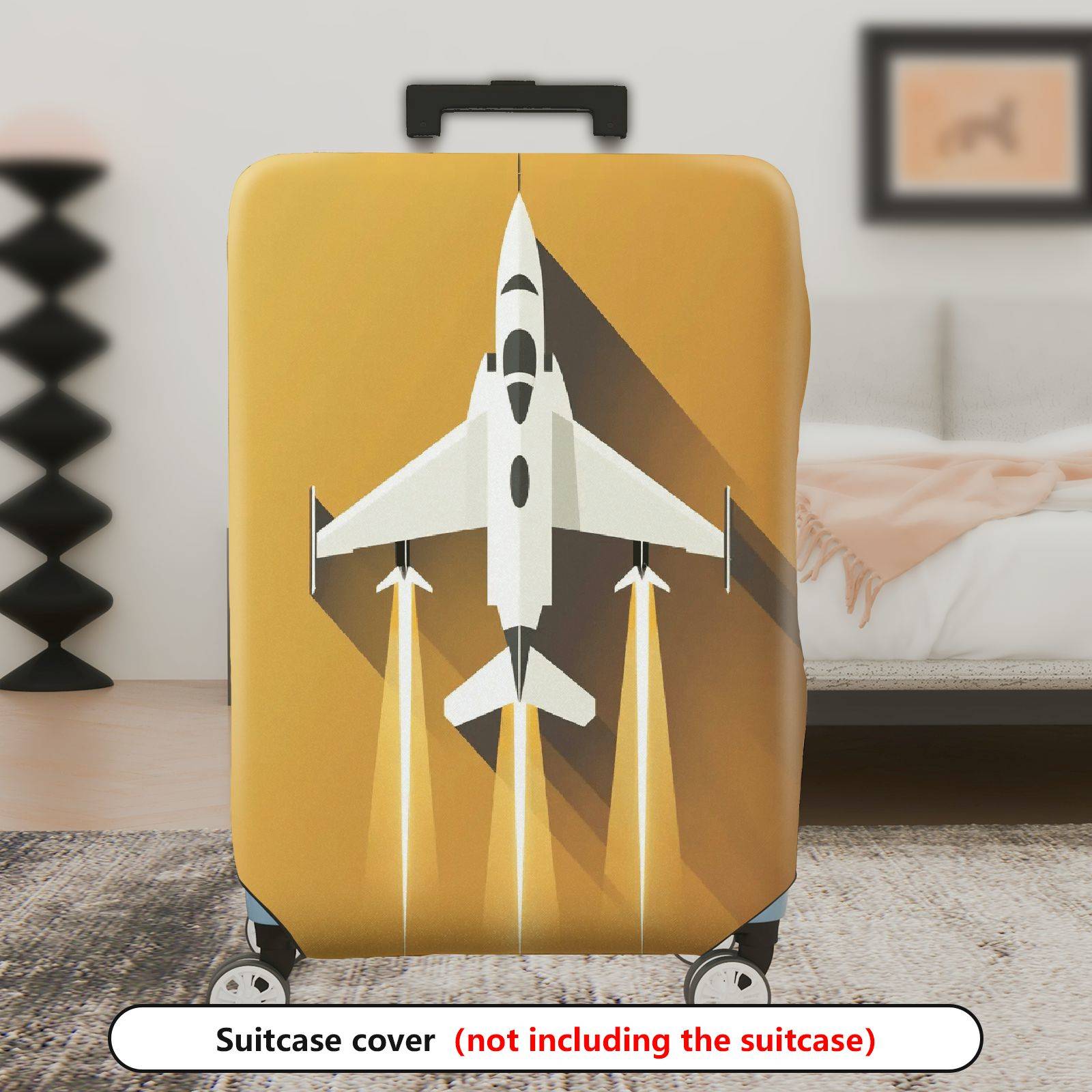 1-Piece Airplane Jet Yellow Modern Stylish Aviation  Suitcase Luggage Cover, Stretch Protective Sleeve