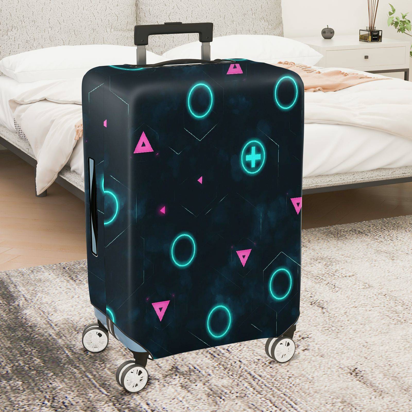 1-Piece Geometric  Techno Futuristic Abstract Pattern  Suitcase Luggage Cover, Stretch Protective Sleeve
