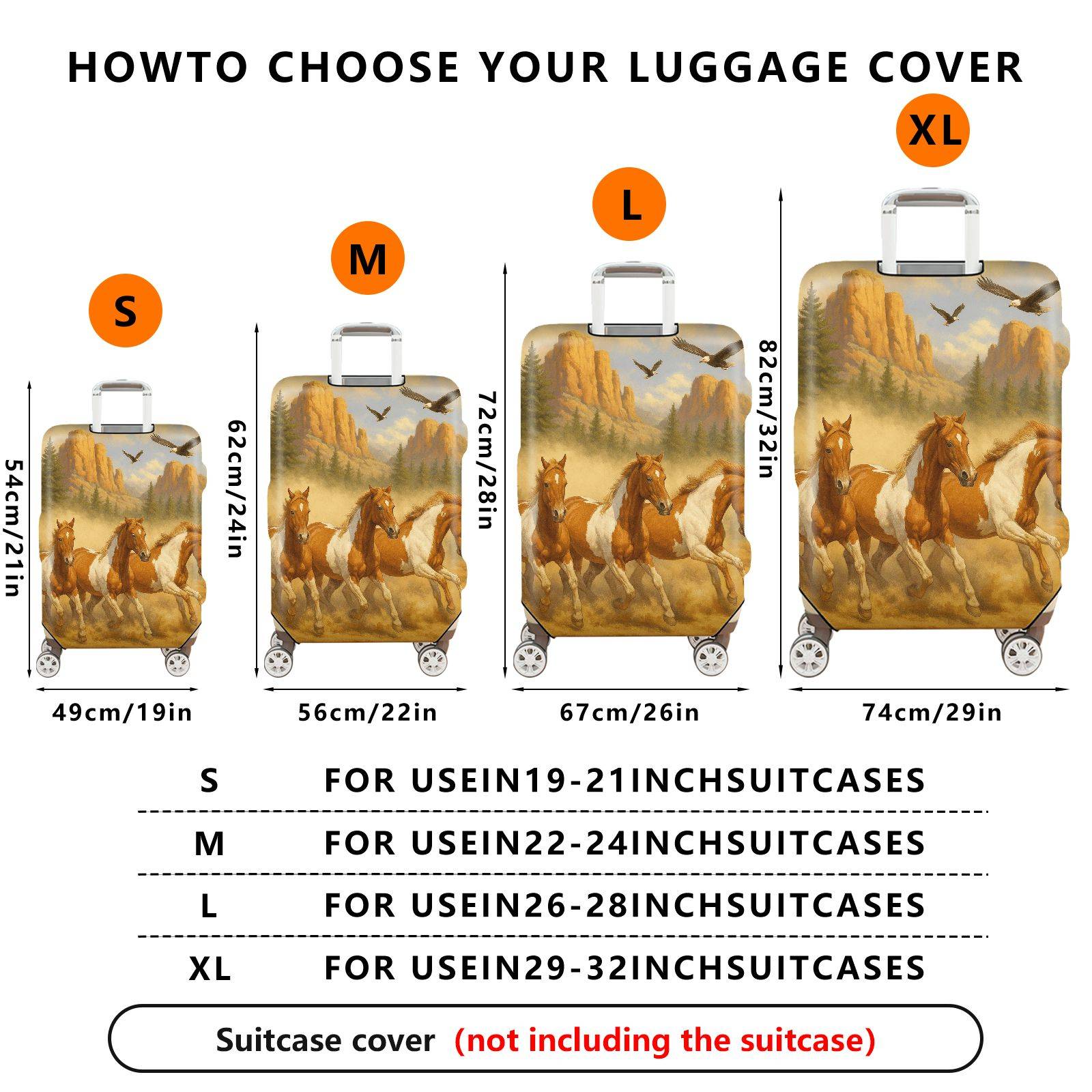 1-Piece Horse Landscape Adventure Nature Scenic Western Style  Suitcase Luggage Cover, Stretch Protective Sleeve