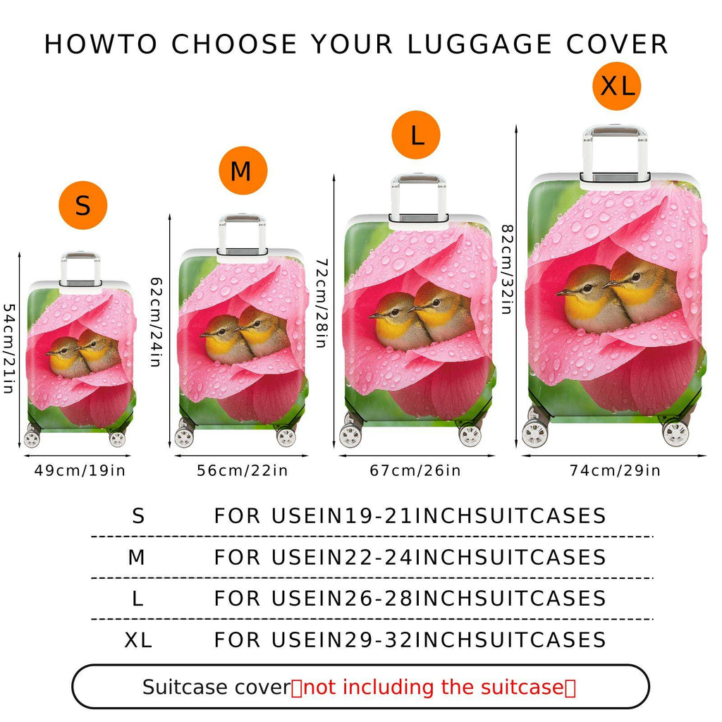 1-Piece Cute Floral Bird Nature Water Drop  Suitcase Luggage Cover, Stretch Protective Sleeve