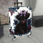 1-Piece Cute Black Highland Cow Floral Bow Travel  Suitcase Luggage Cover, Stretch Protective Sleeve