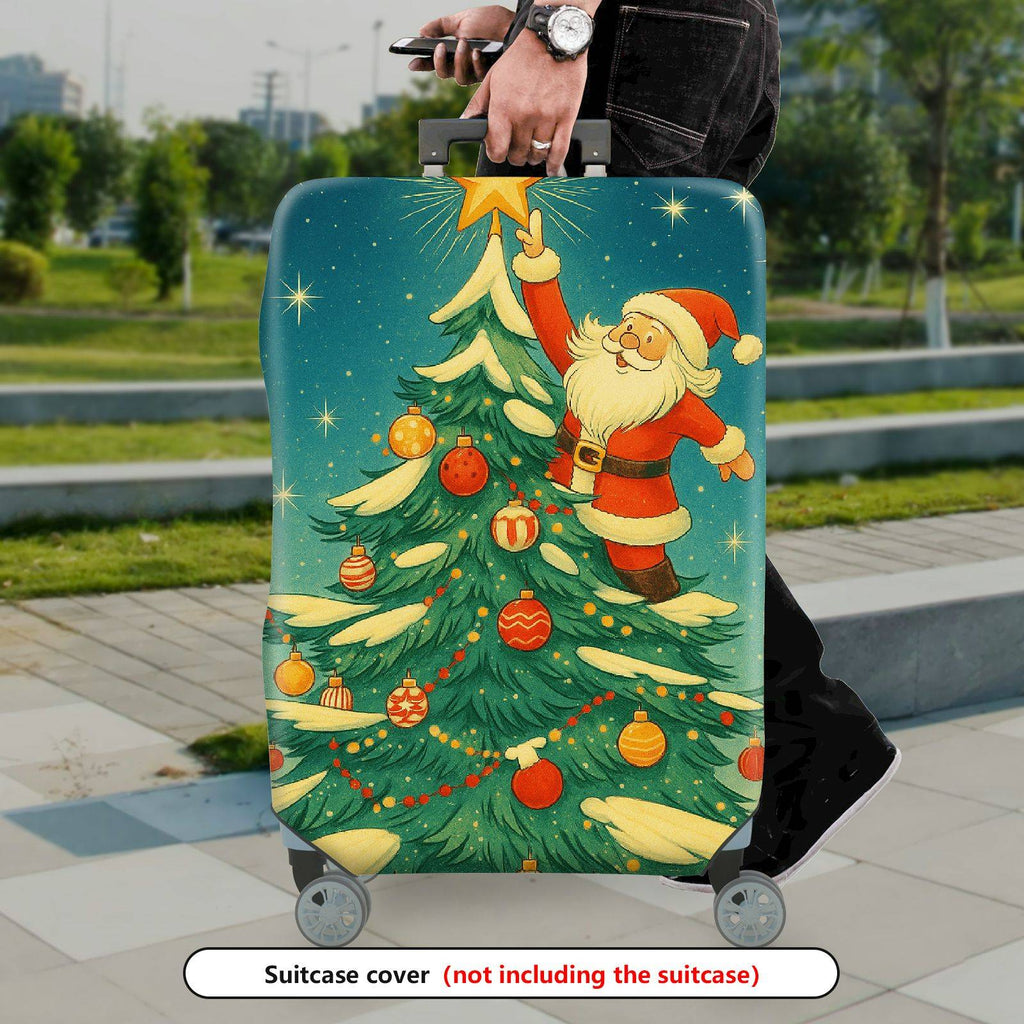 1-Piece Christmas Santa Claus Tree Decoration Star Holiday  Suitcase Luggage Cover, Stretch Protective Sleeve
