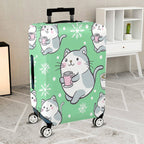 1-Piece Cute Cat Snowflake Coffee Winter Holiday  Suitcase Luggage Cover, Stretch Protective Sleeve