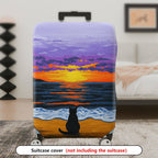 1-Piece Sunset Ocean Cat Beach Evening Landscape  Suitcase Luggage Cover, Stretch Protective Sleeve