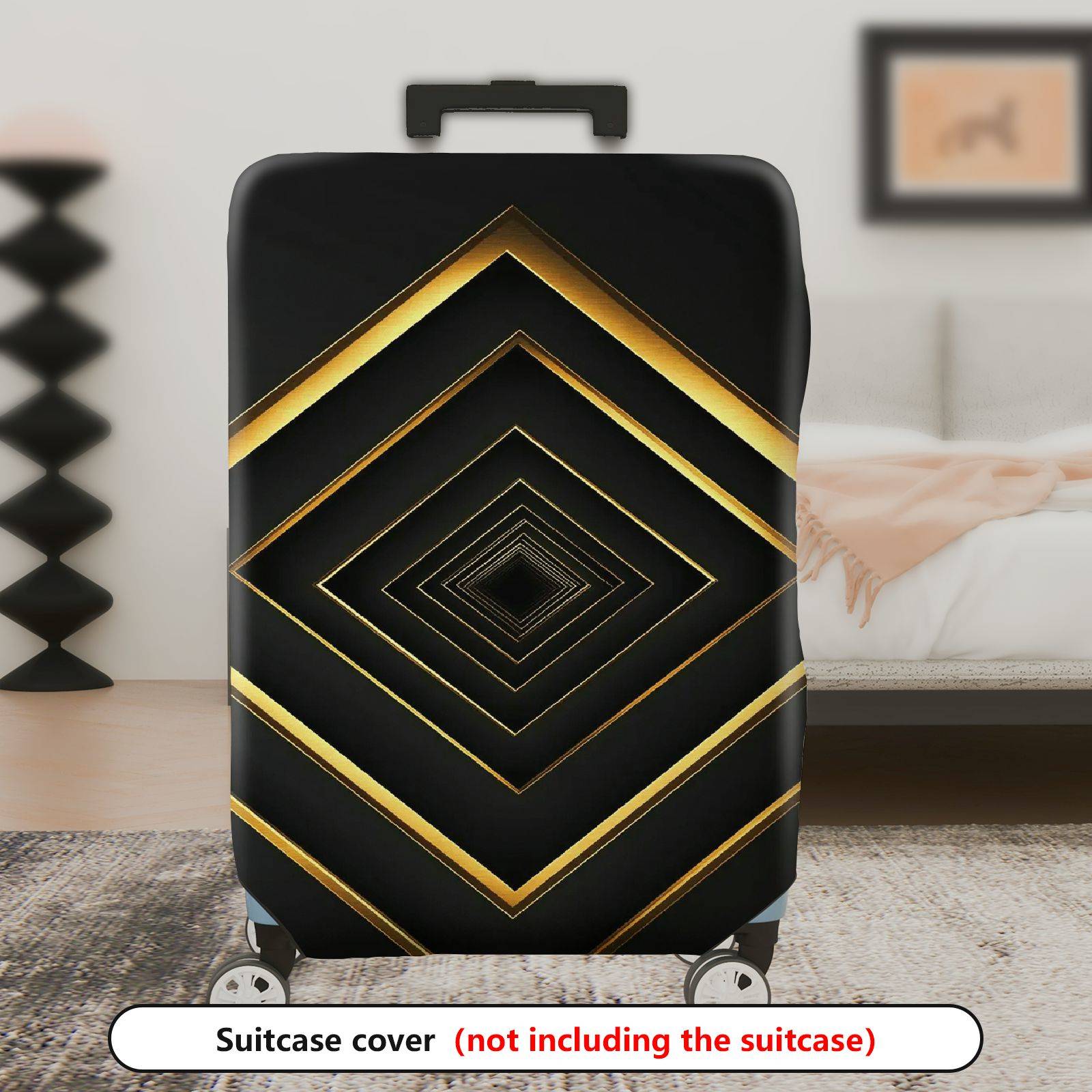 1-Piece Black Gold Geometric Diamond Elegant Stylish Modern  Suitcase Luggage Cover, Stretch Protective Sleeve