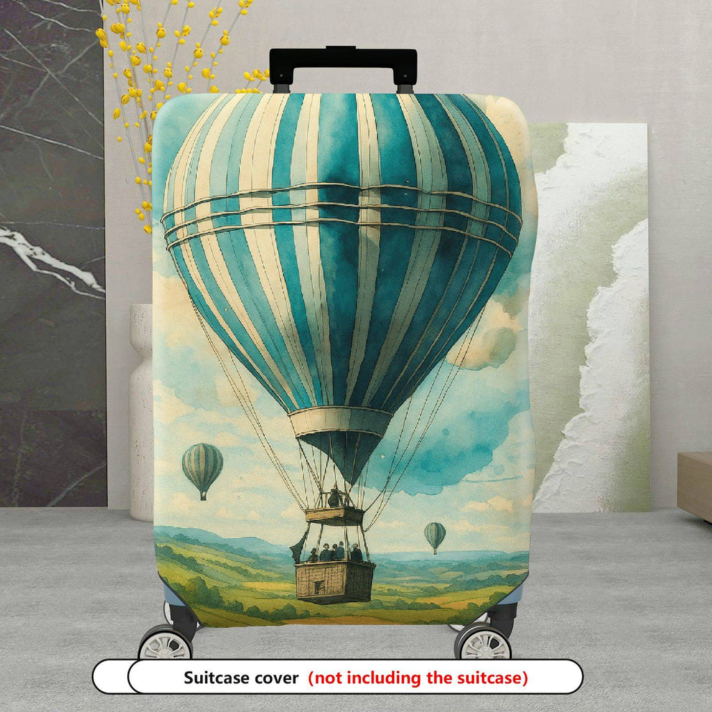 1-Piece Hot Air Balloon Sky Landscape Vintage Art Style  Suitcase Luggage Cover, Stretch Protective Sleeve