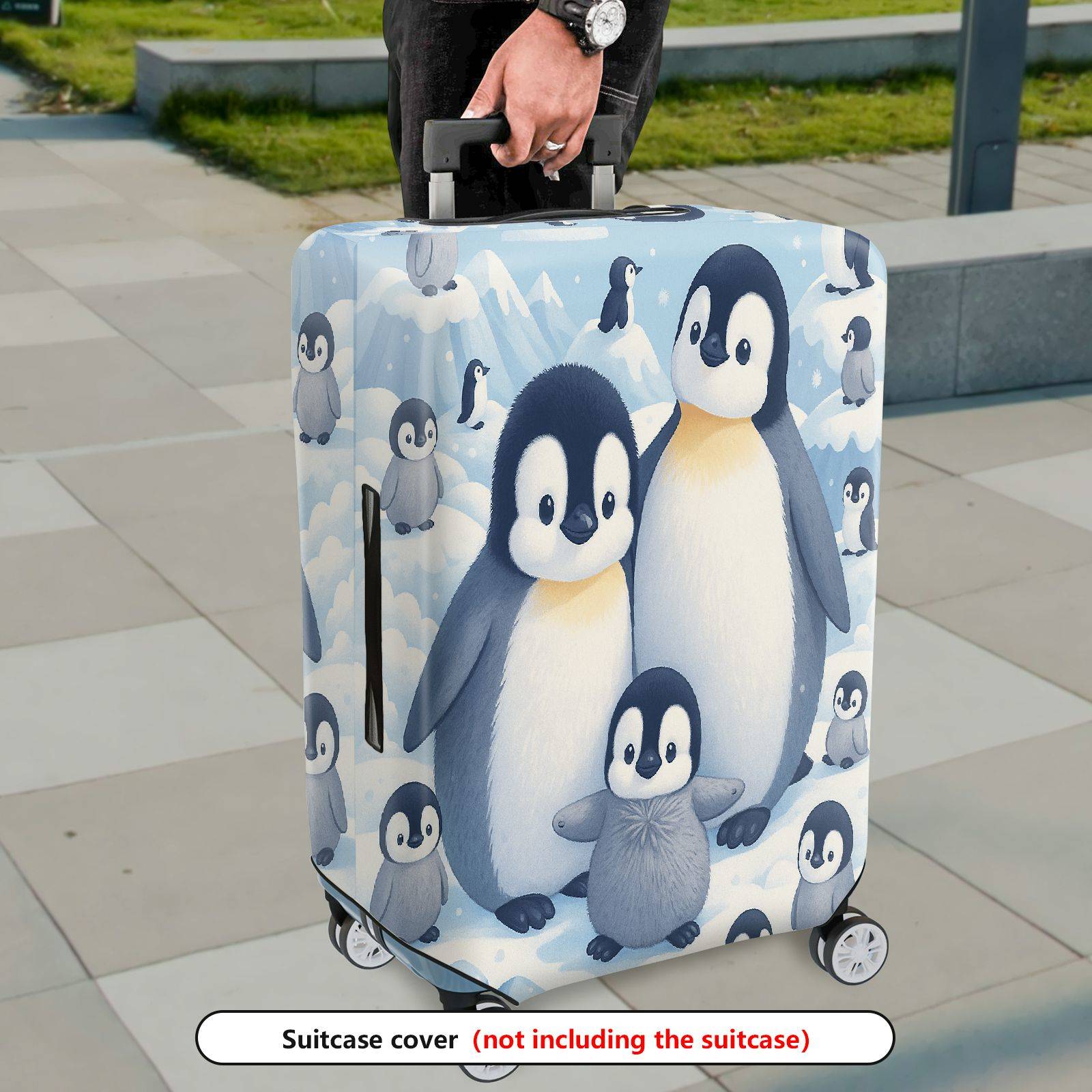 1-Piece Penguin Family Snow Ice Winter Cute Animal  Suitcase Luggage Cover, Stretch Protective Sleeve