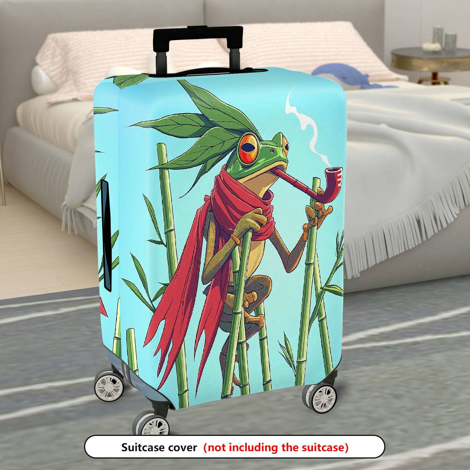1-Piece Frog Smoking Red Scarf Whimsical Artistic  Suitcase Luggage Cover, Stretch Protective Sleeve