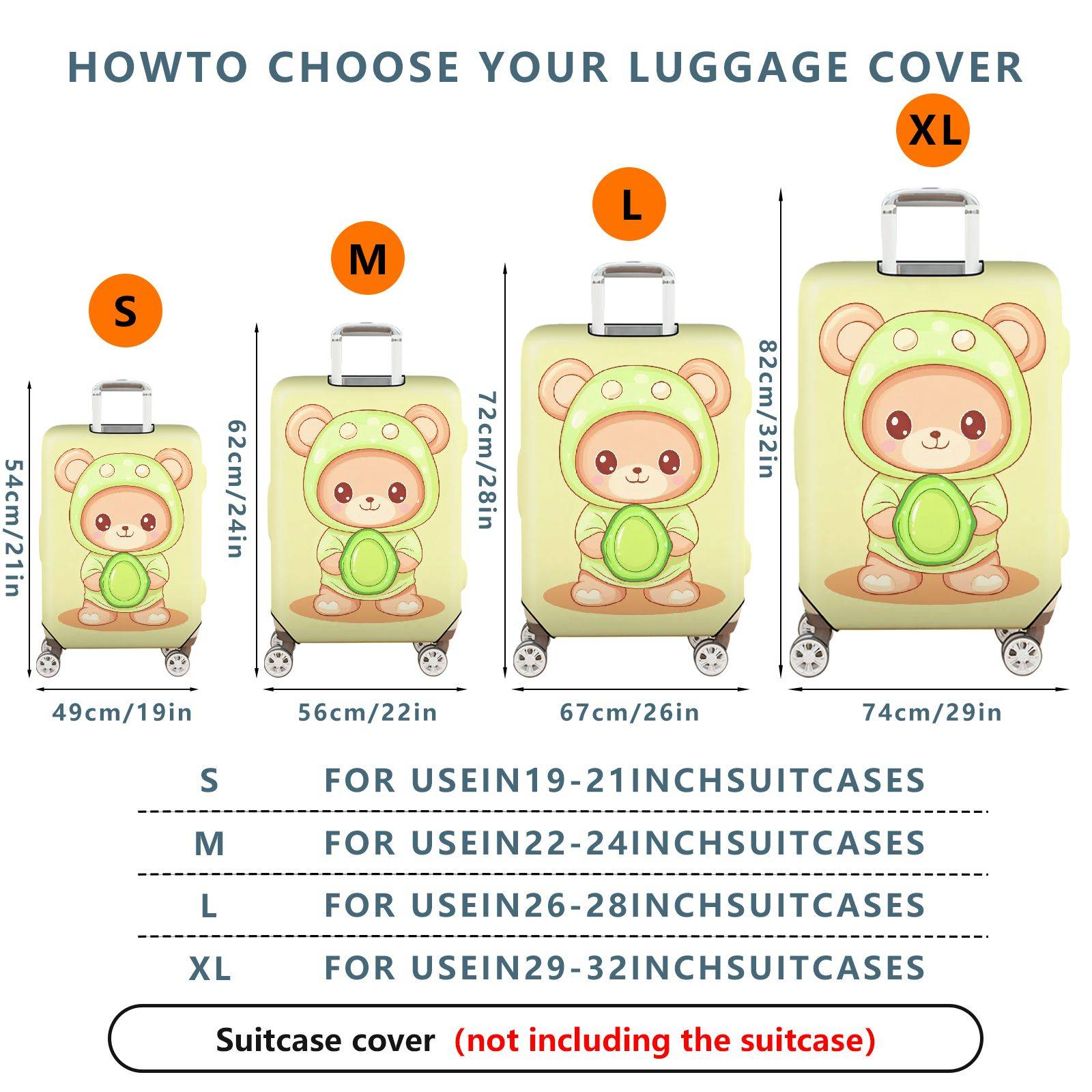 1-Piece Cute  Bear Green Hood Decorative  Suitcase Luggage Cover, Stretch Protective Sleeve