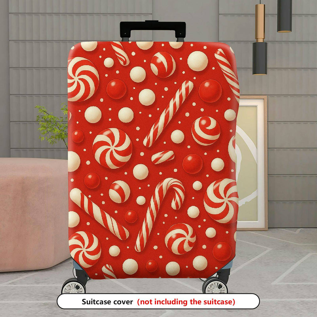 1-Piece Candy Cane Red Peppermint Christmas Holiday  Suitcase Luggage Cover, Stretch Protective Sleeve