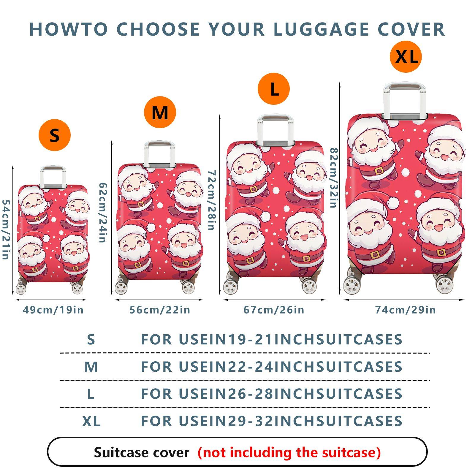 1-Piece Cute  Festive Joyful Santa Christmas  Suitcase Luggage Cover, Stretch Protective Sleeve
