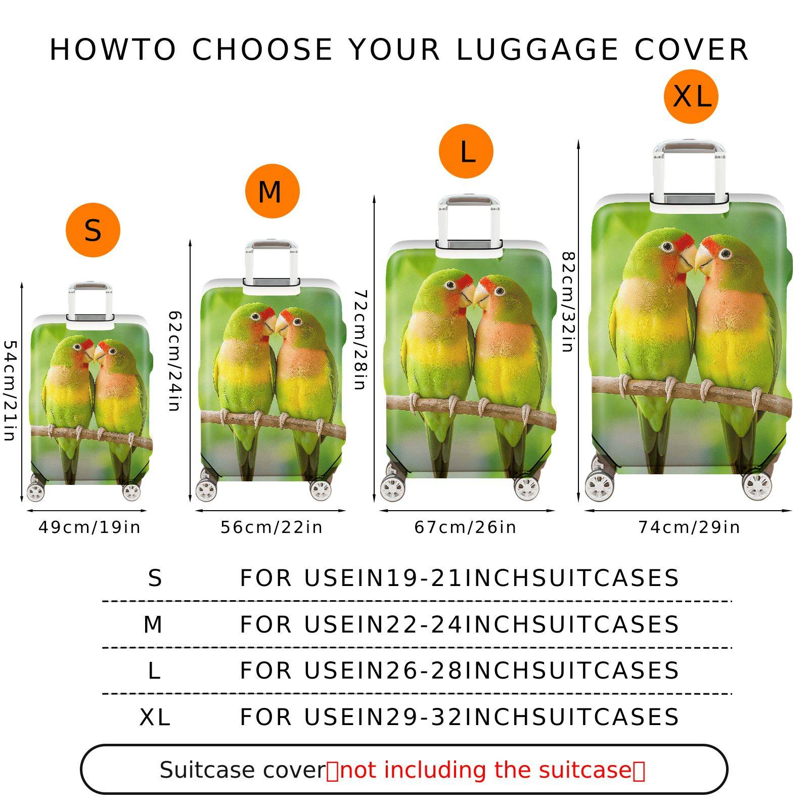 1-Piece Parrot Lovebirds Nature Green Cute Vibrant  Suitcase Luggage Cover, Stretch Protective Sleeve