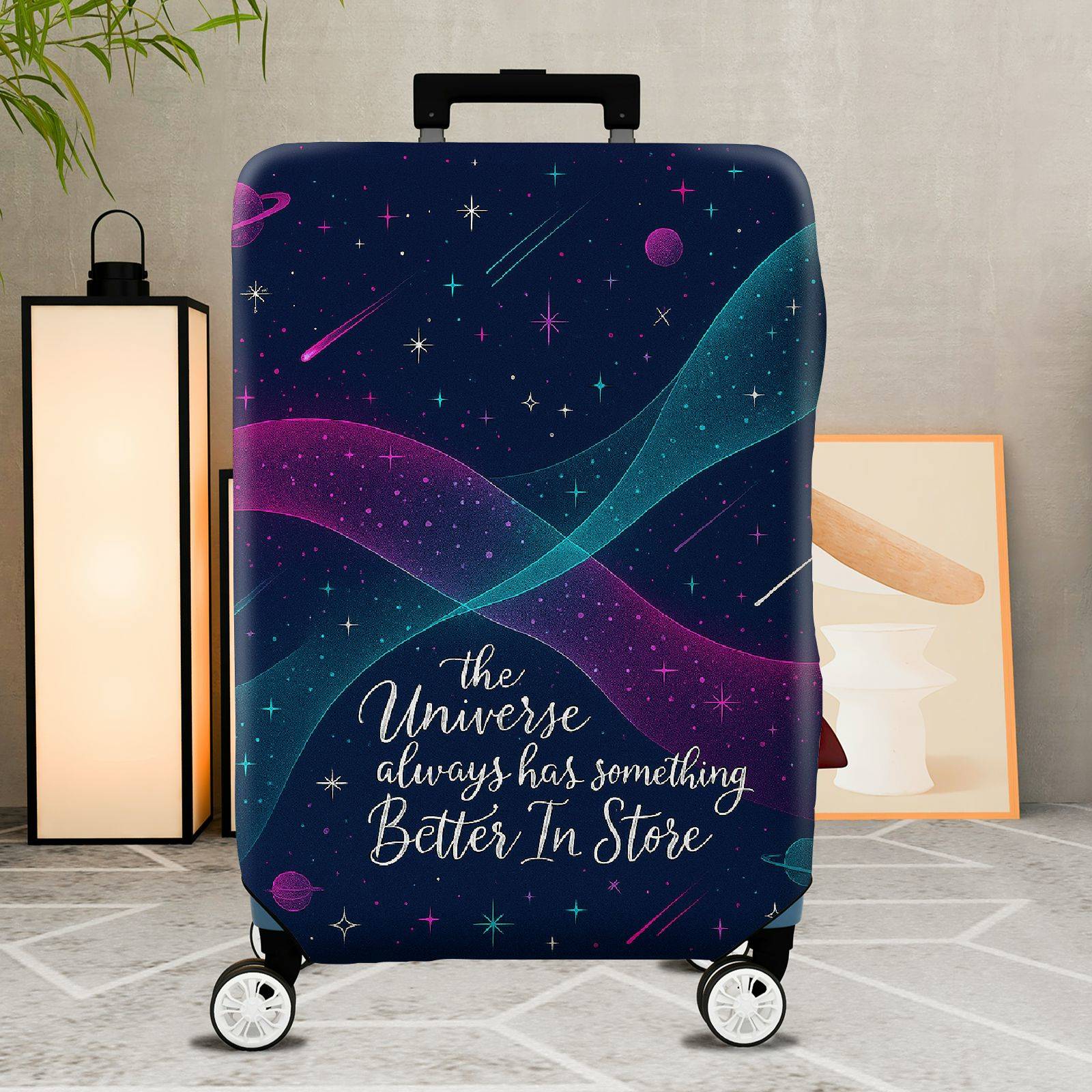 1-Piece Universe Galaxy Stars Planets Cosmic Quote  Suitcase Luggage Cover, Stretch Protective Sleeve