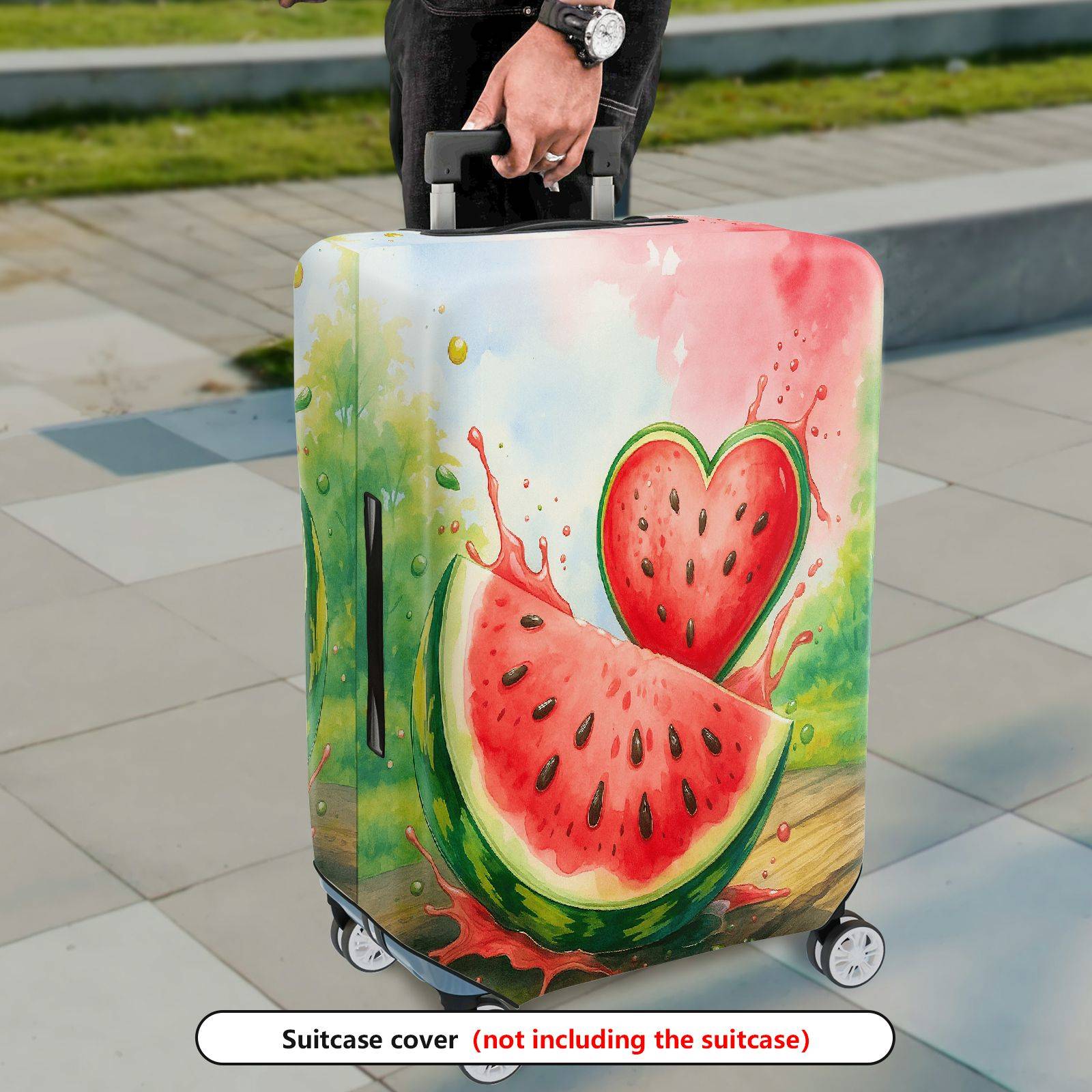 1-Piece Colorful Watermelon Splash Heart Summer Holiday Fruit  Suitcase Luggage Cover, Stretch Protective Sleeve