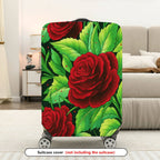 1-Piece Red Rose Green Leaf Floral  Suitcase Luggage Cover, Stretch Protective Sleeve