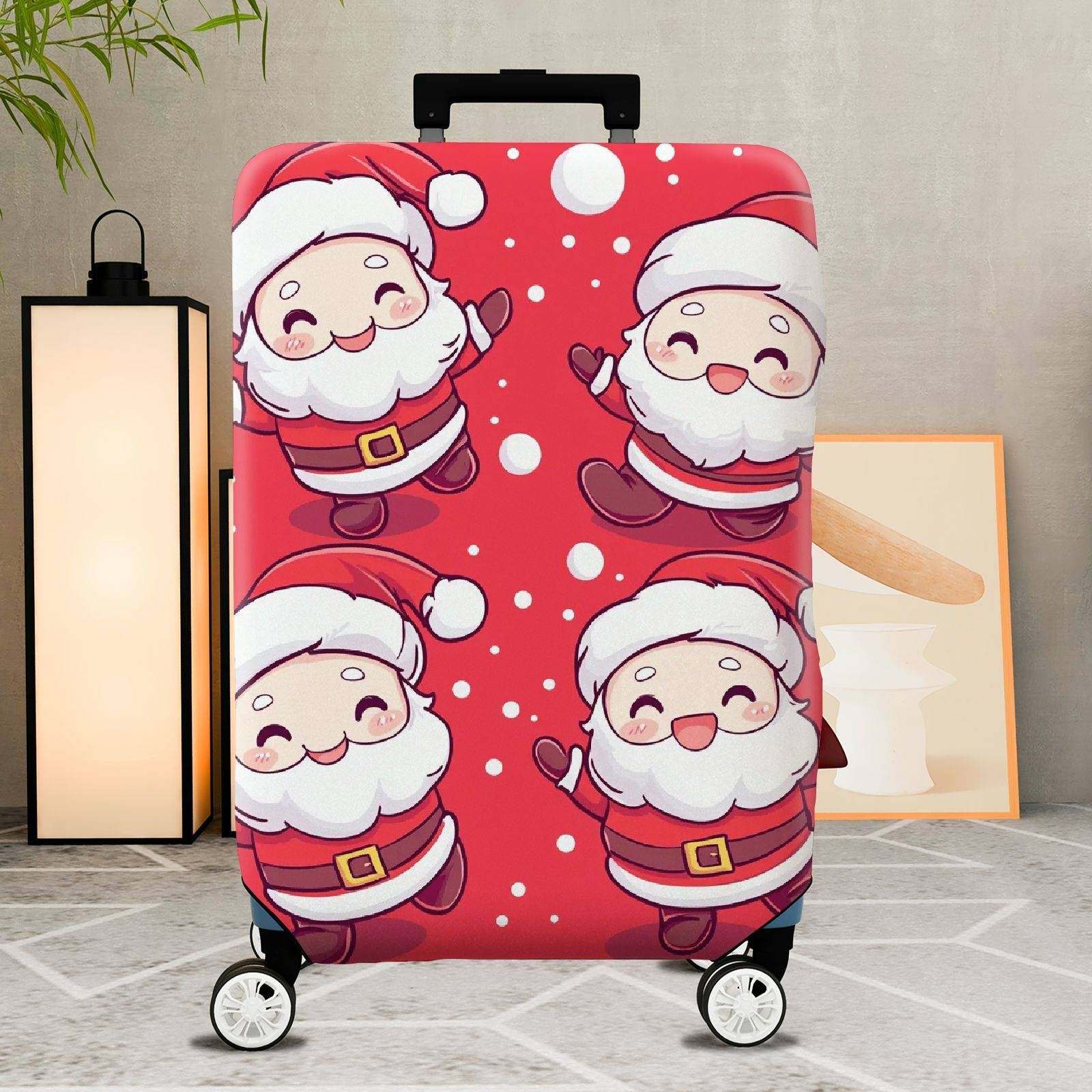 1-Piece Cute  Festive Joyful Santa Christmas  Suitcase Luggage Cover, Stretch Protective Sleeve