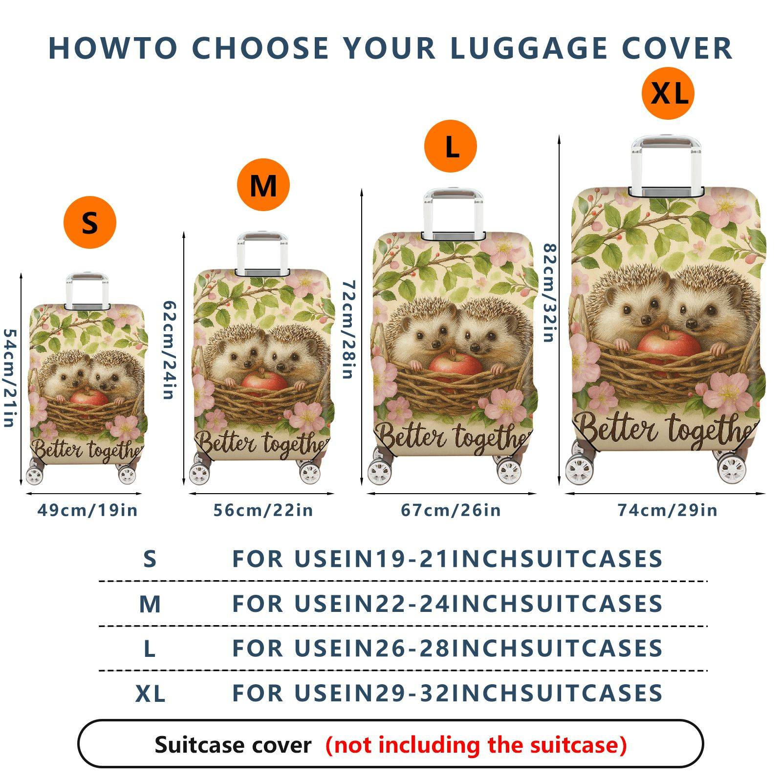 1-Piece Hedgehog Apple Floral Basket Love Cute  Suitcase Luggage Cover, Stretch Protective Sleeve