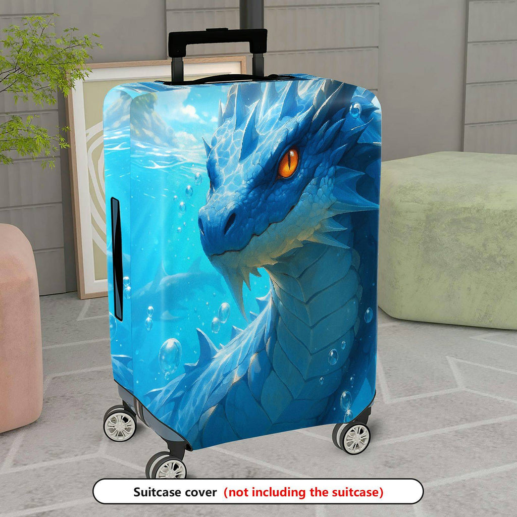 1-Piece Dragon Fantasy Blue Ocean Mythical Creature Artistic  Suitcase Luggage Cover, Stretch Protective Sleeve