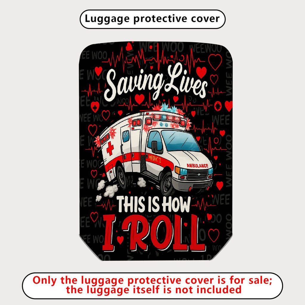 1-Piece Ambulance Saving Lives Heart EKG Emergency Red  Suitcase Luggage Cover, Stretch Protective Sleeve