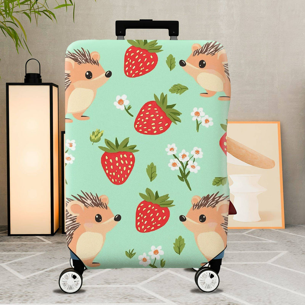 1-Piece Hedgehog Strawberry Floral Green Cute Pattern  Suitcase Luggage Cover, Stretch Protective Sleeve