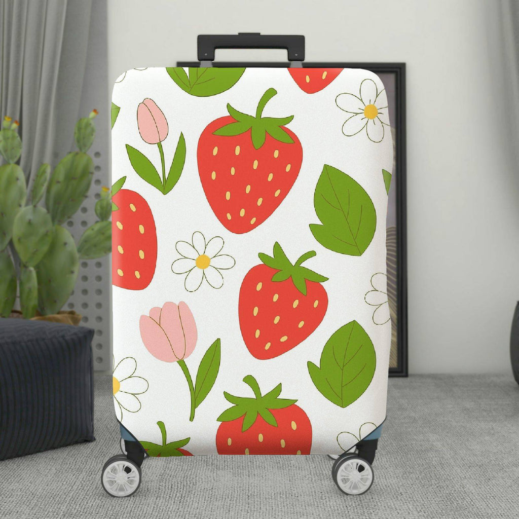 1-Piece Strawberry Floral Leaf Tulip Spring  Suitcase Luggage Cover, Stretch Protective Sleeve