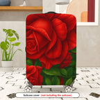 1-Piece Red Green Floral Leaves Rose  Suitcase Luggage Cover, Stretch Protective Sleeve