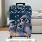 1-Piece Winter Wonderland Penguin Snowflake Blue Cute  Suitcase Luggage Cover, Stretch Protective Sleeve