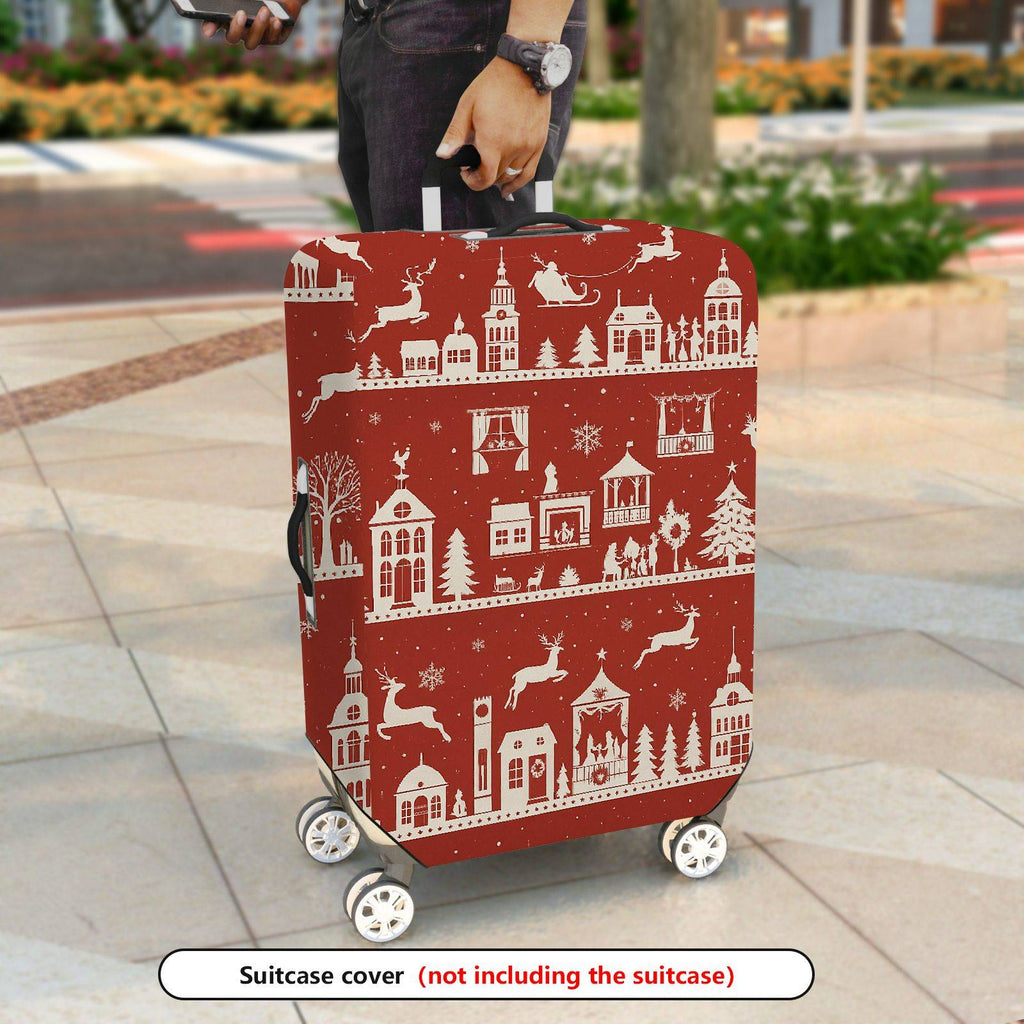 1-Piece Christmas Holiday Winter Reindeer Village Snowflakes  Suitcase Luggage Cover, Stretch Protective Sleeve