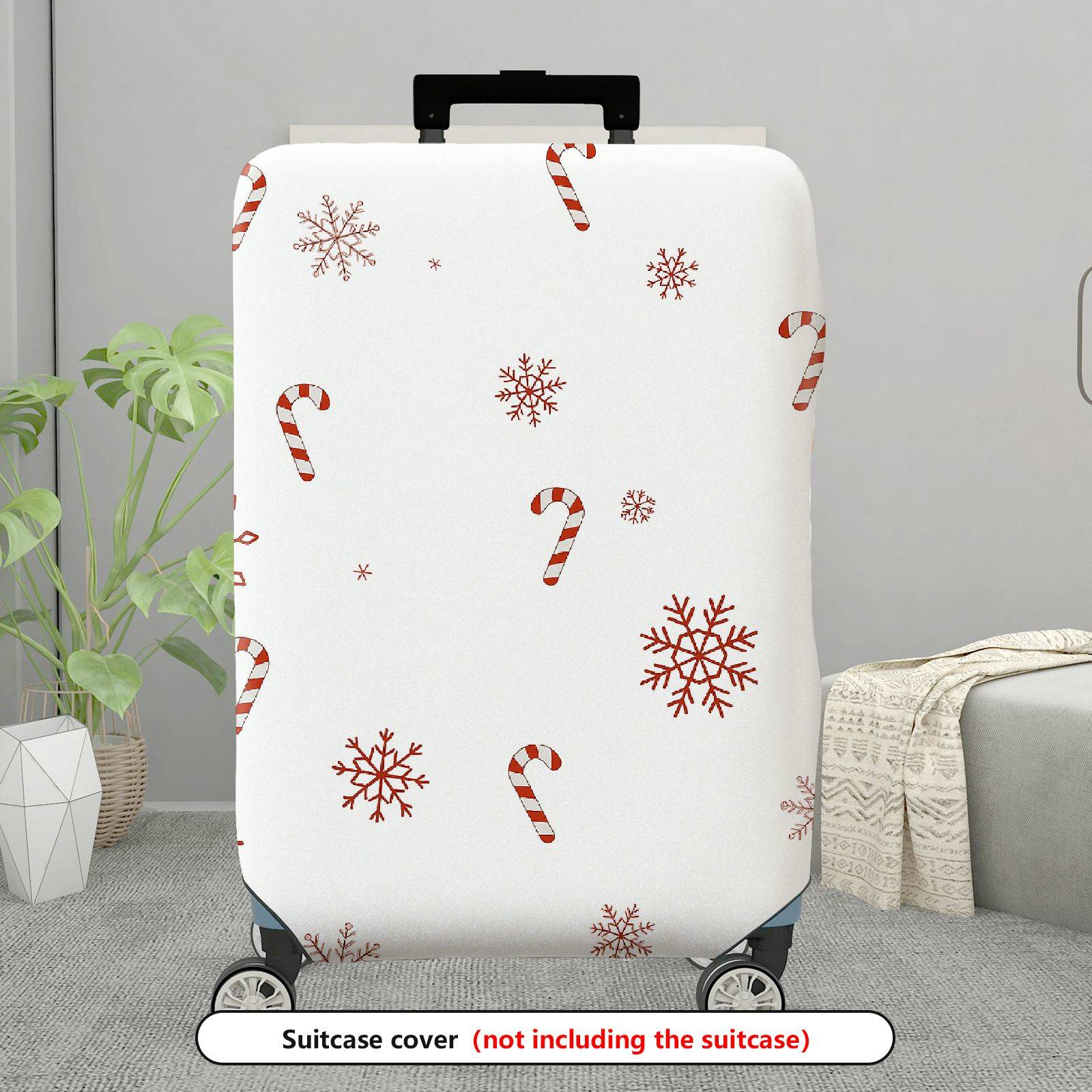 1-Piece Christmas Snowflakes Candy Cane Festive Travel Holiday  Suitcase Luggage Cover, Stretch Protective Sleeve